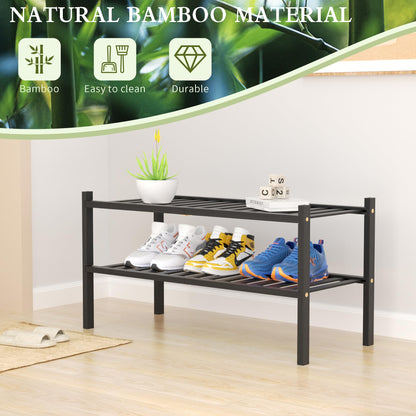 ROMGUAR CRAFT 3 Tier Bamboo Shoe Rack for Closet Free Standing Wood Shoe Shelf Storage Organizer for Entryway Small Space Stackable 27"x11"x20" (Natural)