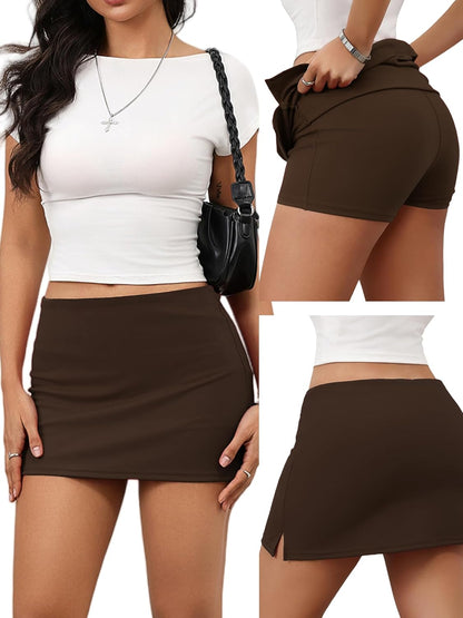 Danysu Dehnbare Mini Skorts Mid Waist Rock mit Shorts Seitenschlitz 2025 Sport Alltag Ausgeh-Outfits