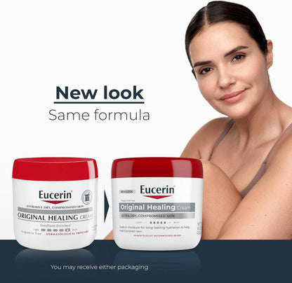 Eucerin Original Healing Cream, Unscented Body Cream for Extremely Dry, Sensitive and Compromised Skin, Emollient Enriched Body Moisturizer, 16 Oz Jar, Pack of 2