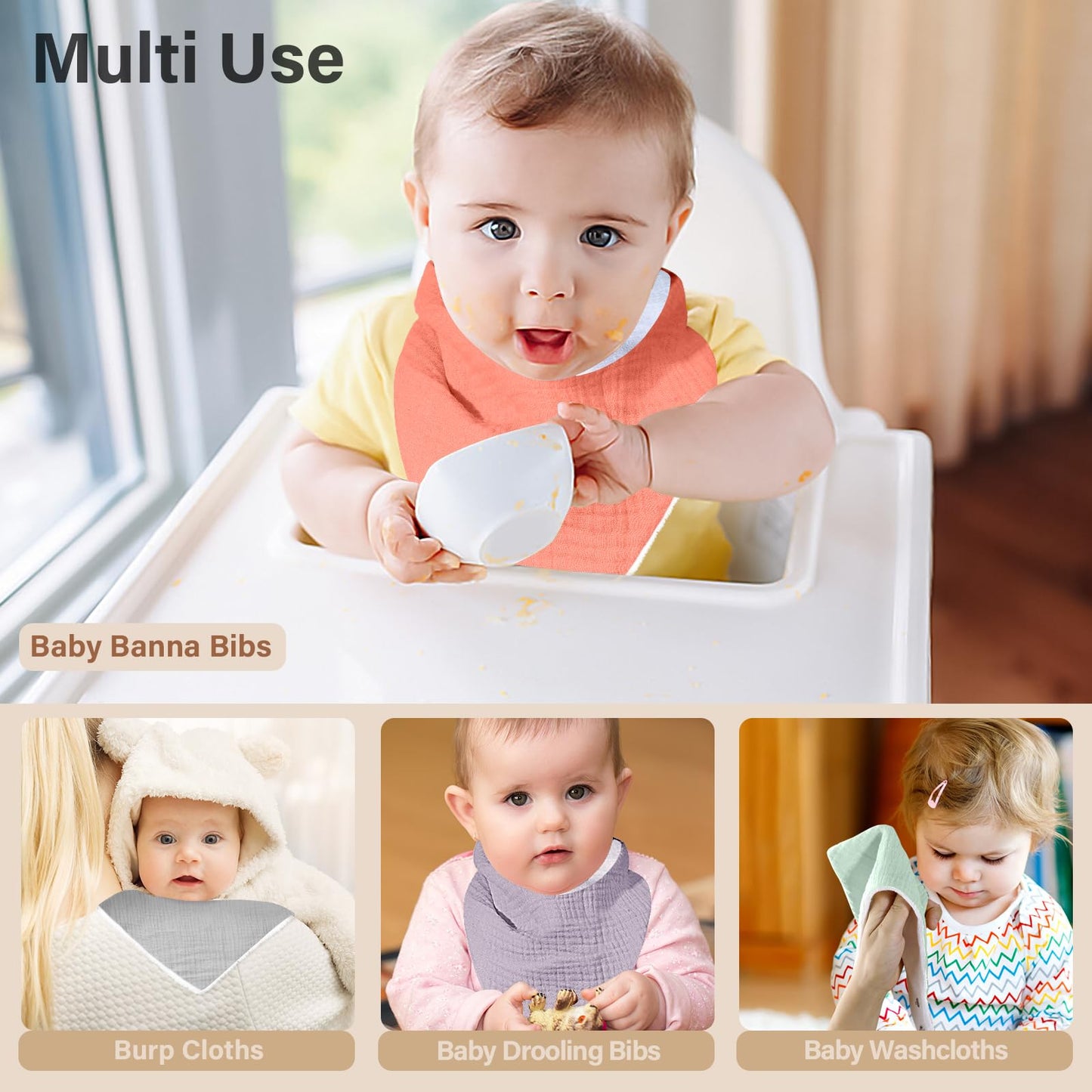 NISXABEBE Musselin-Baby-Lätzchen, 6er-Pack, Baby-Bandana-Spucktücher aus 100 % Baumwolle für Jungen und Mädchen, unifarbene Lätzchen für Spucken und Zahnen (Jungen)