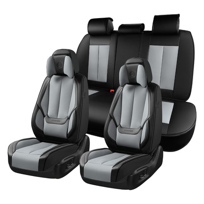 Coverado Car Seat Covers 5 Pieces, Full Set Universal Seat Covers for Cars, Waterproof Nappa Leather Auto Seat Protectors with Head Pillow, Car Interiors Fit for Most Sedans SUV Pick-up Truck, Black