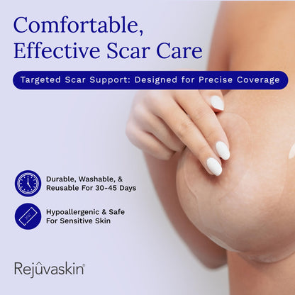 Rejuvaskin Scar Heal Kit for Breast Scars, Soften, Flatten, Reduce and Recover, Silicone Sheeting, RejuvaSil Gel & Medical Tape, Breast Anchor Pair