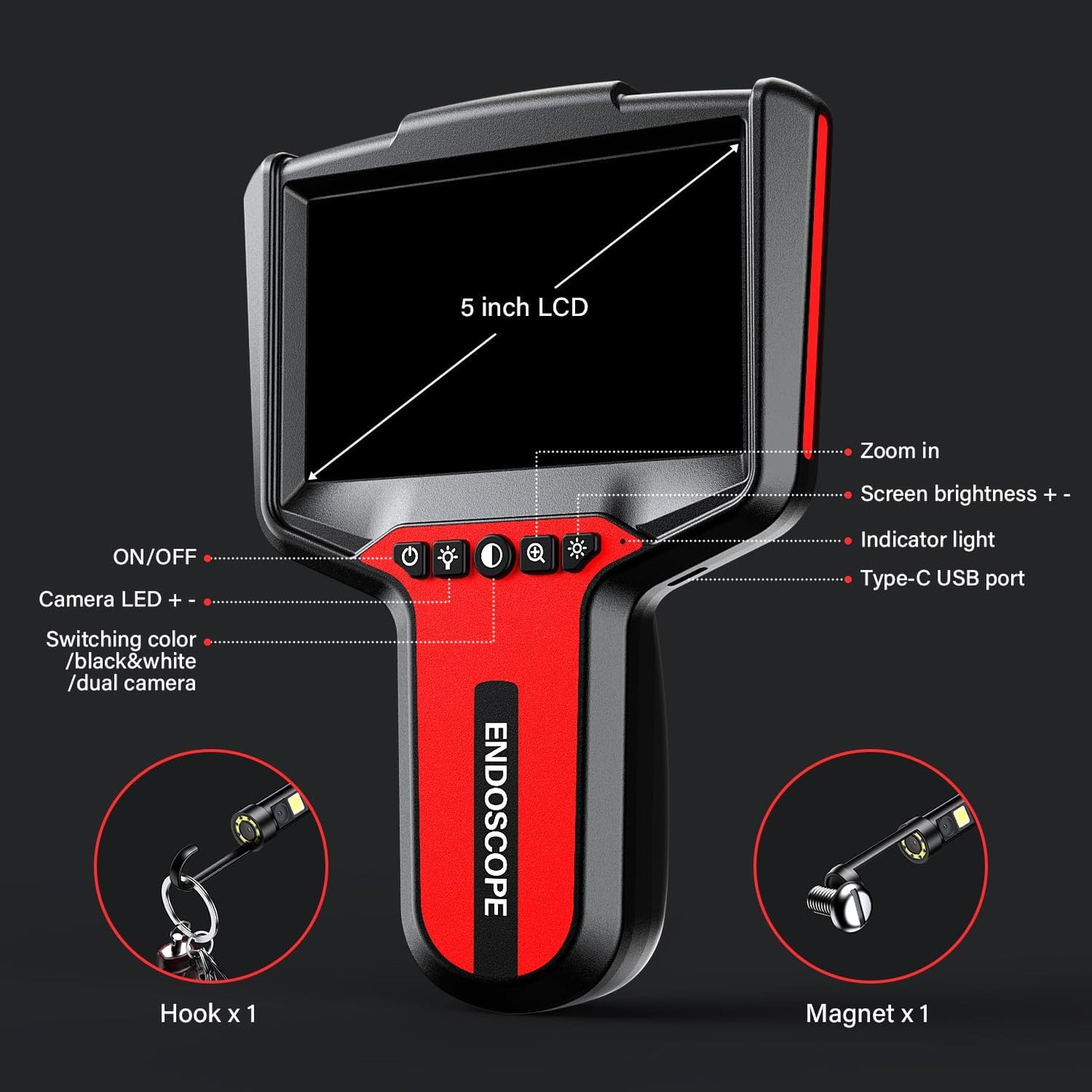 Inspect with Ease: The TGJOR 5" 1080P HD Dual-Lens Endoscope Camera