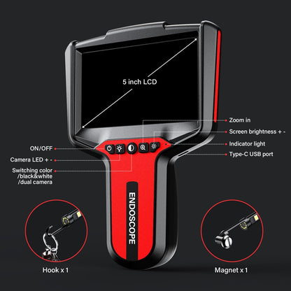Inspect with Ease: The TGJOR 5" 1080P HD Dual-Lens Endoscope Camera