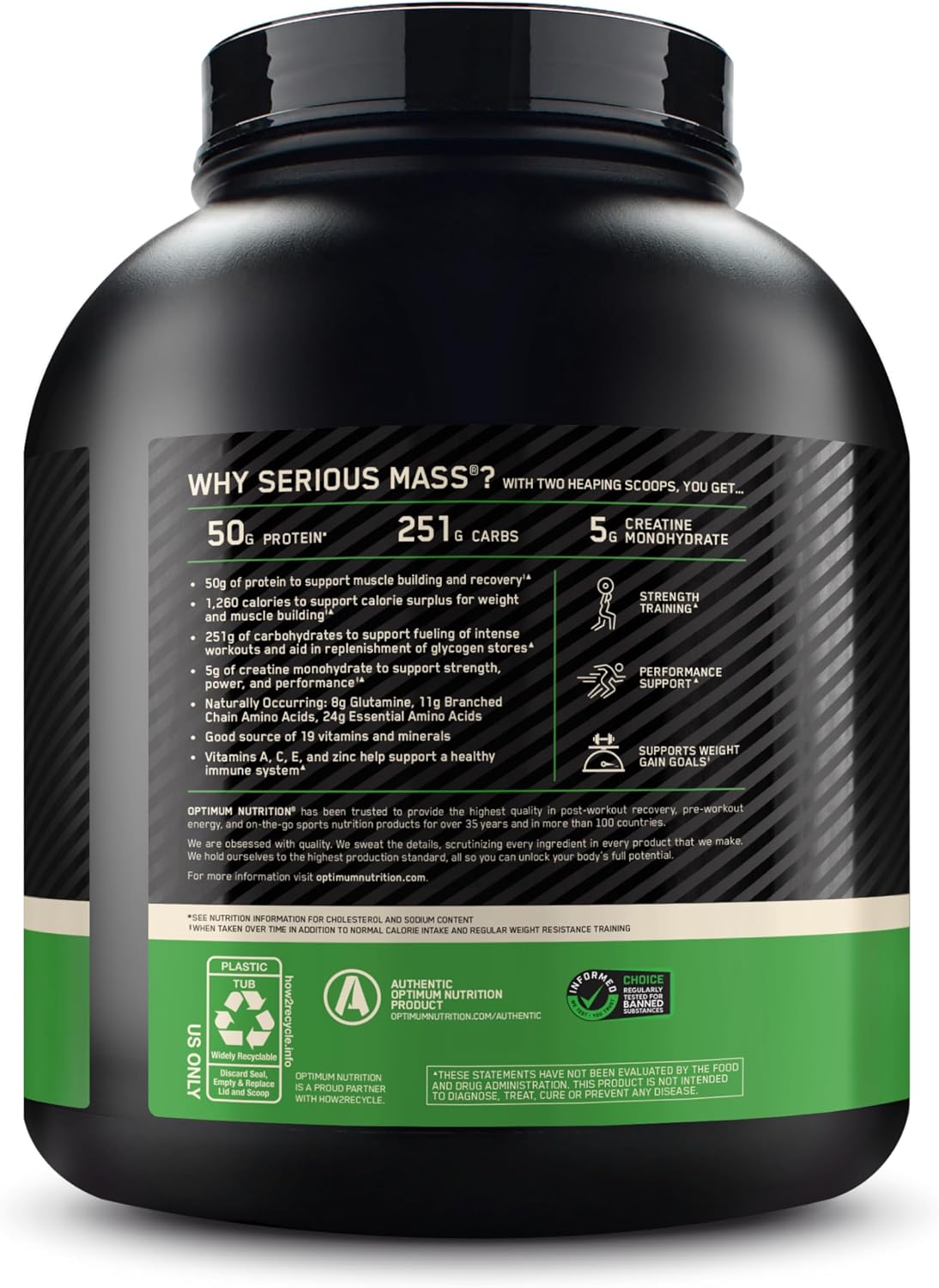 Optimum Nutrition Serious Mass Gainer Protein Powder, Banana, 12 Pound