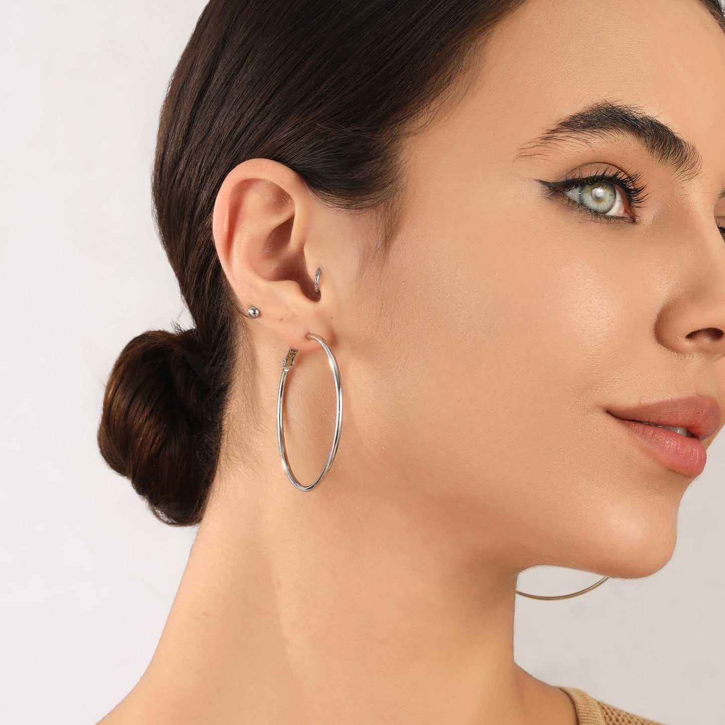 Große Gold Creolen für Frauen, Hypoallergene Dünne Gold Creolen, Sterling Silber Creolen für Damen, Extra Große, Mittelgroße, Große Creolen