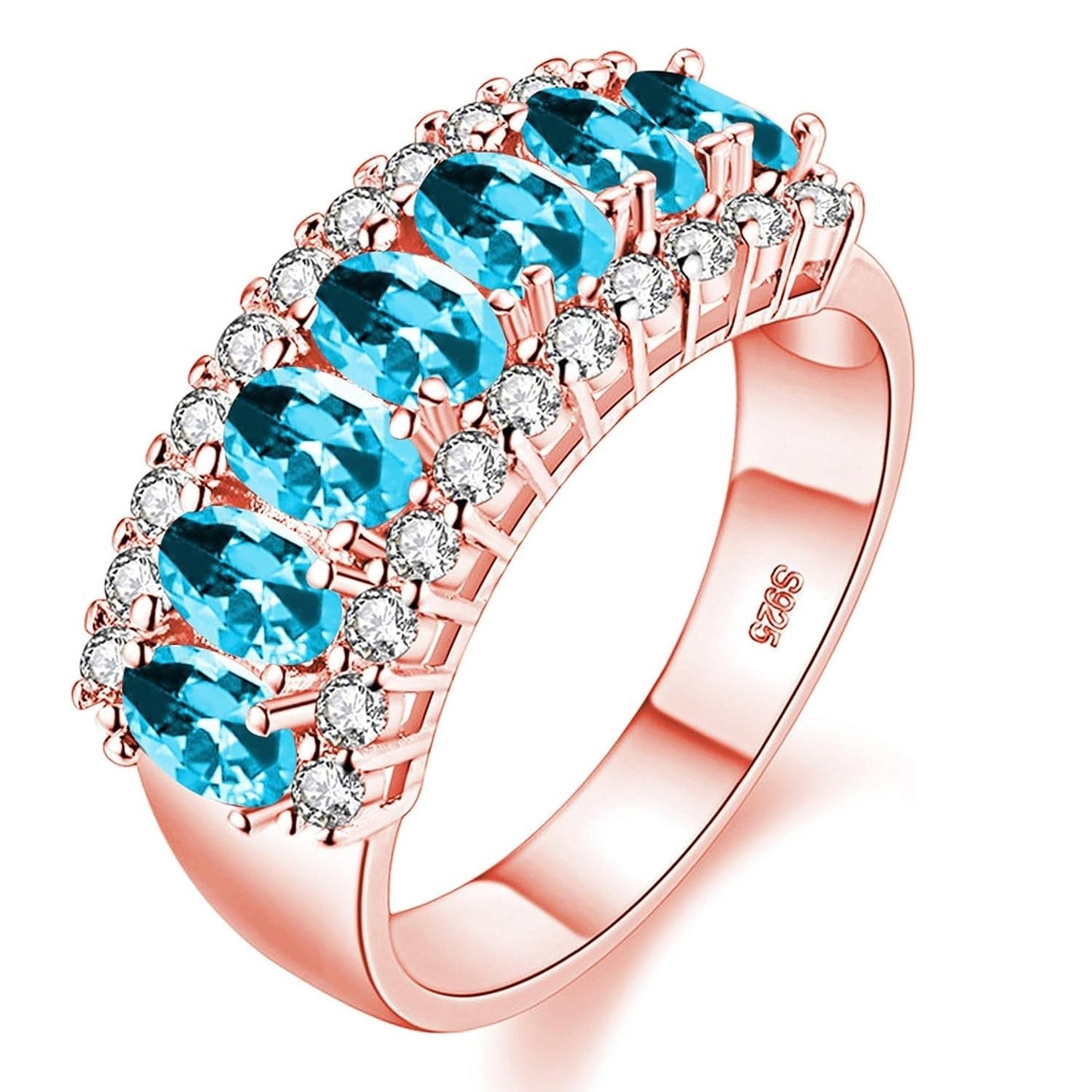 Uloveido Women's Gold Plated 7 Stones Eternity Band Ring Half Moon Design Wedding Bands with Oval CZ J501