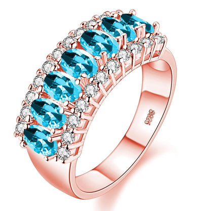 Uloveido Women's Gold Plated 7 Stones Eternity Band Ring Half Moon Design Wedding Bands with Oval CZ J501