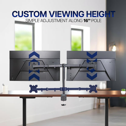 VIVO Dual-Monitor Tischhalterung, für 2 Bildschirme bis zu 30 Zoll und je 10 kg, Hochleistungs-Stahlständer voll verstellbar mit Klemme und Tülle, Schwarz, STAND-V002