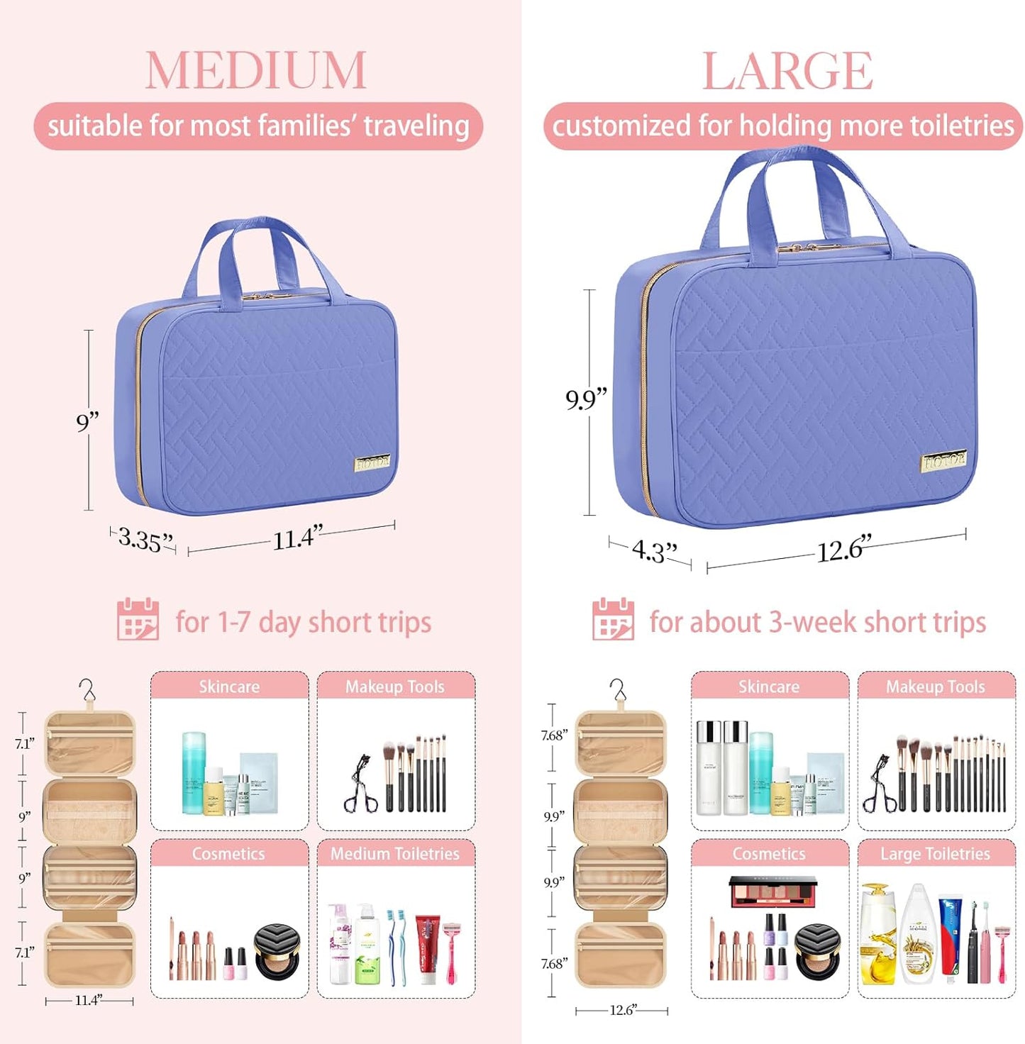 HOTOR Kulturtasche für Reisen - Kulturtasche mit Aufhängehaken für Damen & Herren, Kosmetiktasche/Großes Fach, Wasserdicht für Reiseaccessoires, Reiseutensilien, Klein, Schwarz