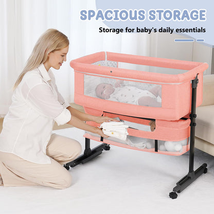 Semphis Baby Bassinet, 3 in 1 Bassinets Bedside Sleeper, Adjustable Height Bedside Sleeper with Rocking Mode, Breathable Mesh, Storage Basket, Wheels, Easy Assemble & Folding (Gray)