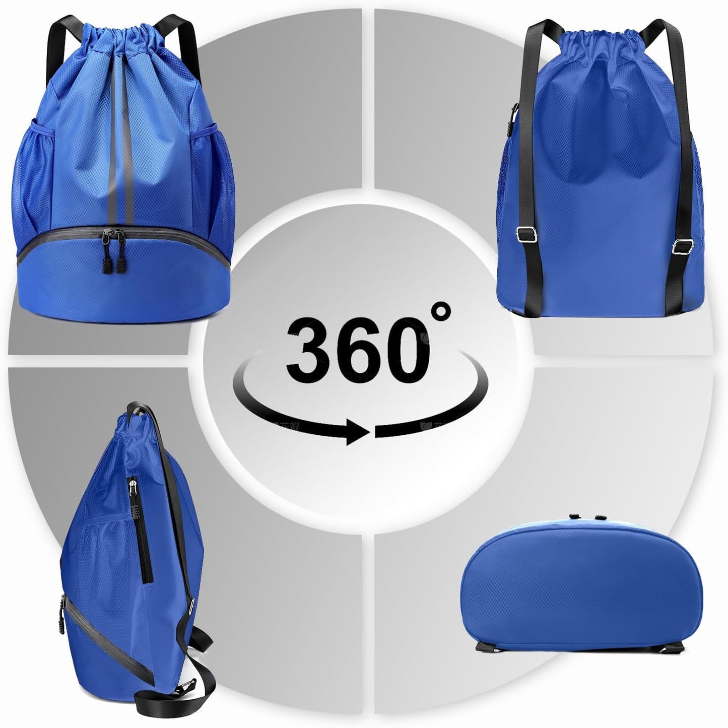 Hoedia Sports-Kordelzugrucksack – Schwimm-Turnbeutel mit Schuhfach und wasserdichter Tasche für Damen und Herren