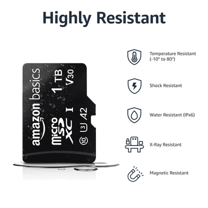 Amazon Basics microSDXC Speicherkarte mit Full-Size Adapter, A2, U3, Lesegeschwindigkeit bis zu 100 MB/s, 128 GB, Schwarz