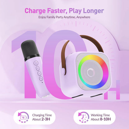 Mini Karaoke Machine for Kids Adults, Portable Bluetooth Speaker with 2 Wireless Microphone, Birthday Gifts for Girls Boys Ages 4, 5, 6, 7, 8, 9, 10, 12+ Years Old (Pinkcolor)