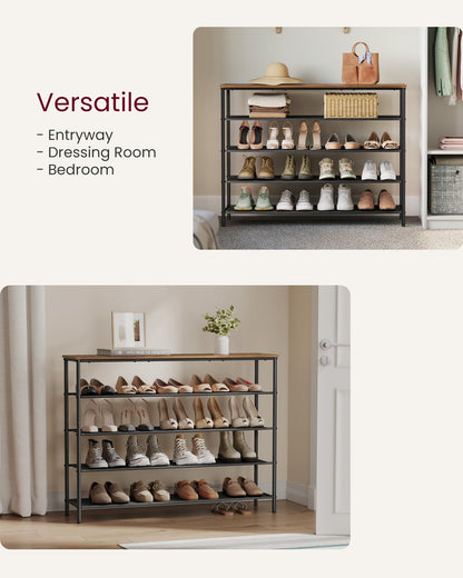VASAGLE Shoe Rack, 4-Tier Shoe Storage Organizer for Entryway and Closet, Holds 9-12 Pairs of Shoes, 3 Fabric Shelves, Steel Frame, Industrial, Rustic Brown and Black ULBS035B01