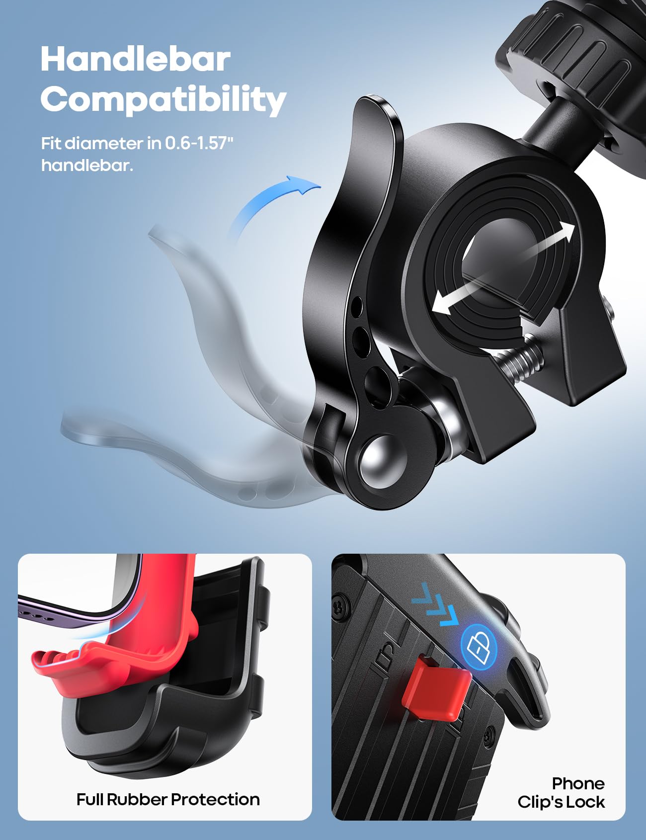 Lamicall Fahrrad Handyhalterung Motorrad Halterung - Motorrad Handyhalterung, Lenker Handy Klemme, Roller Handyclip Geschenke für iPhone 17 Air Pro Max, 16 15 Plus, S20, 4.7 bis 6.8 Zoll Smartphones