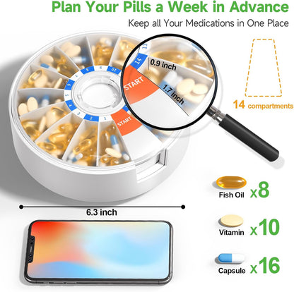 Daily Pill Dispenser, Weekly Pill Organizer 2 Times a Day, Cute Pill Organizer with New Design
