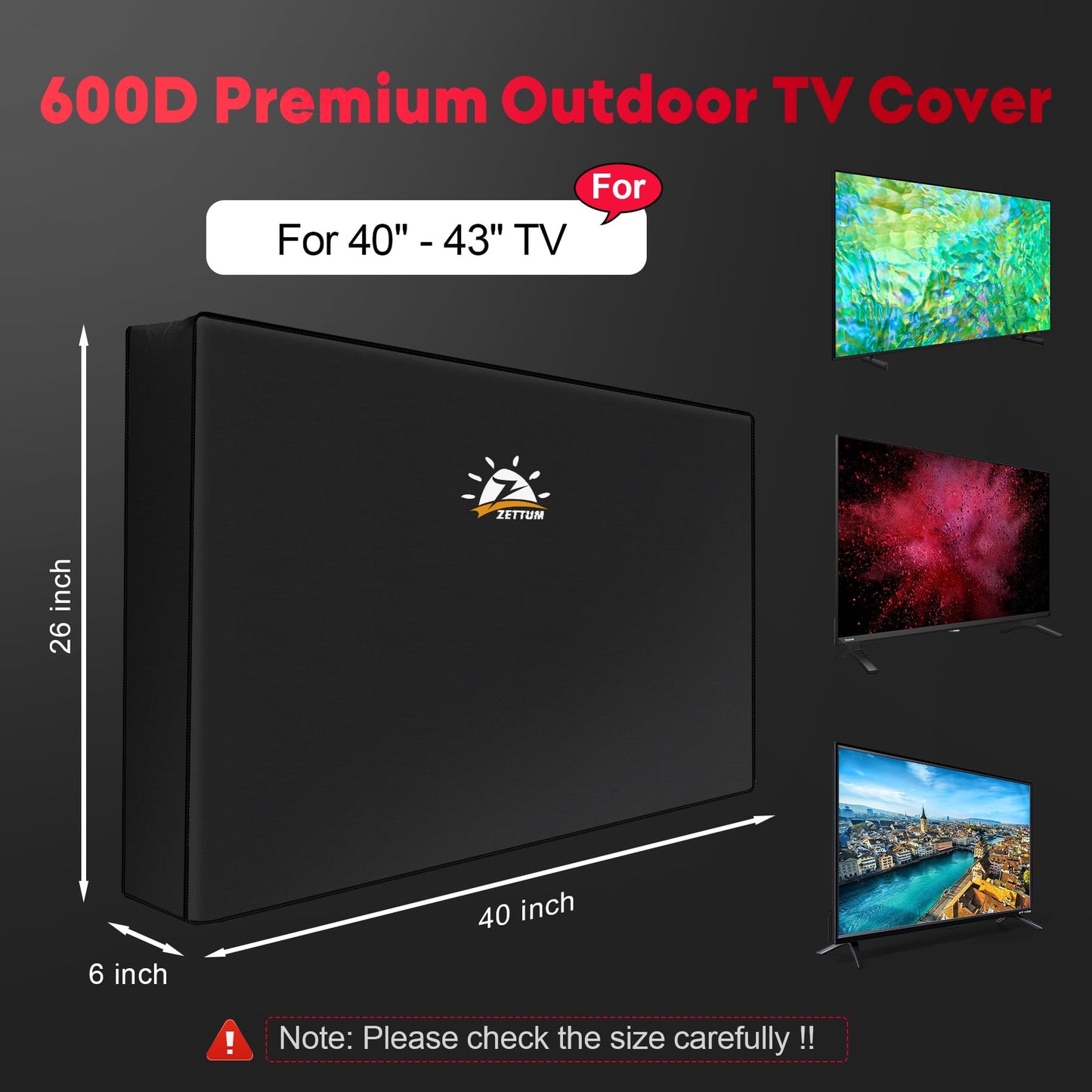 Zettum Outdoor TV Cover 58 Inch - 600D TV Cover Weatherproof & Waterproof for 55 to 58 Inch Outdoor TV, Heavy Duty TV Enclosure Protector for Outside Flat Screen TV (Size: 55"L x 6"D x 36"H)