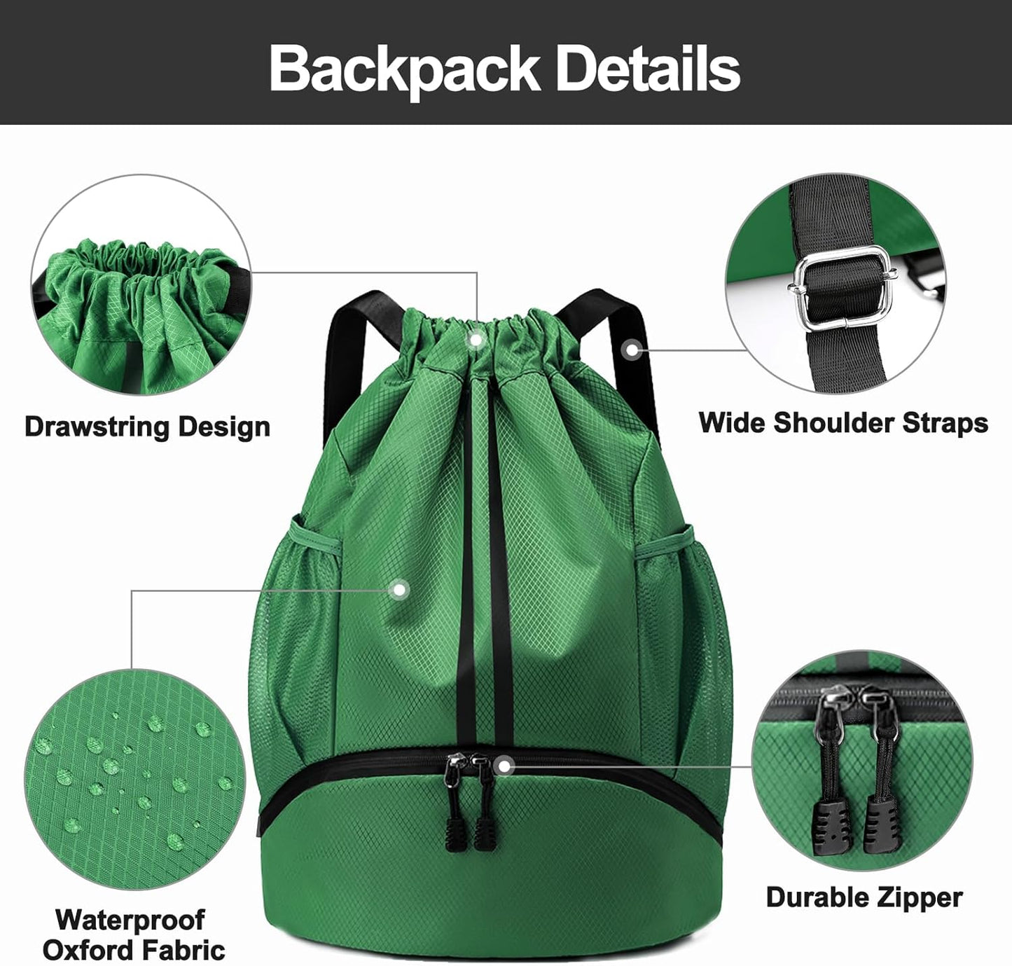 Hoedia Sports-Kordelzugrucksack – Schwimm-Turnbeutel mit Schuhfach und wasserdichter Tasche für Damen und Herren