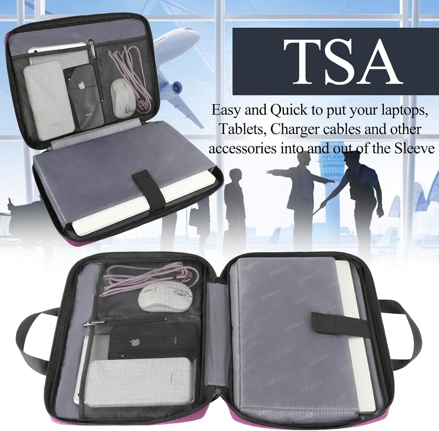 Funda para portátil Ytonet, bolsa para portátil TSA de 15.6 pulgadas, funda para portátil resistente al agua, bolsa de transporte para ordenador compatible con portátiles Lenovo, HP, Dell, Asus, regalos para hombres y mujeres, gris