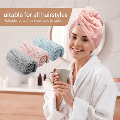 3er-Pack Mikrofaser-Haartuch, Haarturbane für nasse Haare, schnell trocknend, Anti-Frizz-Handtuchwickel für lockiges Haar (Beige, Khaki, Grau)
