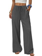 Sampeel Wide Leg Pants for Women Flowy Palazzo Drawstring Elastic Waist Trousers with Pockets Summer Beach Vacation Clothes