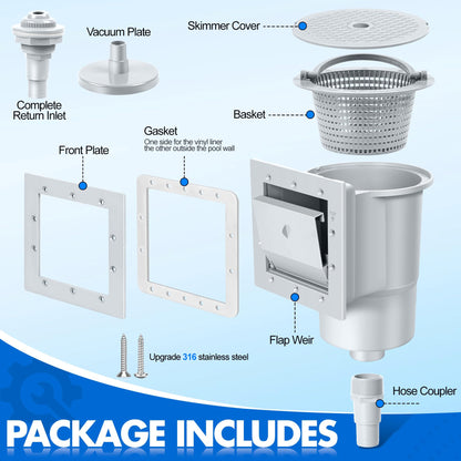 DeeprClean Upgrade Above Ground Pool Skimmer Comes with 3 Socks, Anti-tilt Wall Mount Surface Skimmer, Removable Skimmer Basket, Adjustable Height Bracket, Auto Skimming Pool Surface Leaves - Blue