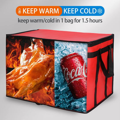 Bodaon Isolierte Essensliefertasche - Warm- & Kalthaltetransporttasche, Catering/Doordash Pizzawärmer, Einkaufstasche, Kühltasche für Partys (Schwarz-Rot, 1 St.), Ideal für den Transport warmer Speisen