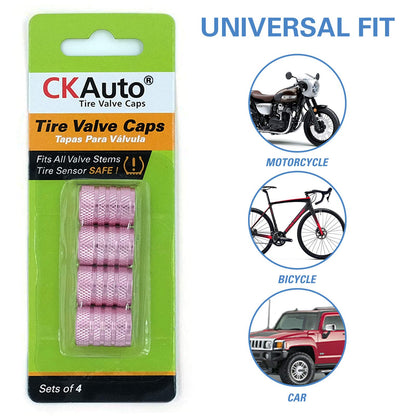 CKAuto Tire Valve Stem Caps, Black, 4 pcs/Pack, Anodized Aluminum Tire Valve Cap Set, Corrosion Resistant, Universal Stem Covers for Cars Trucks Motorcycles SUVs and Bikes