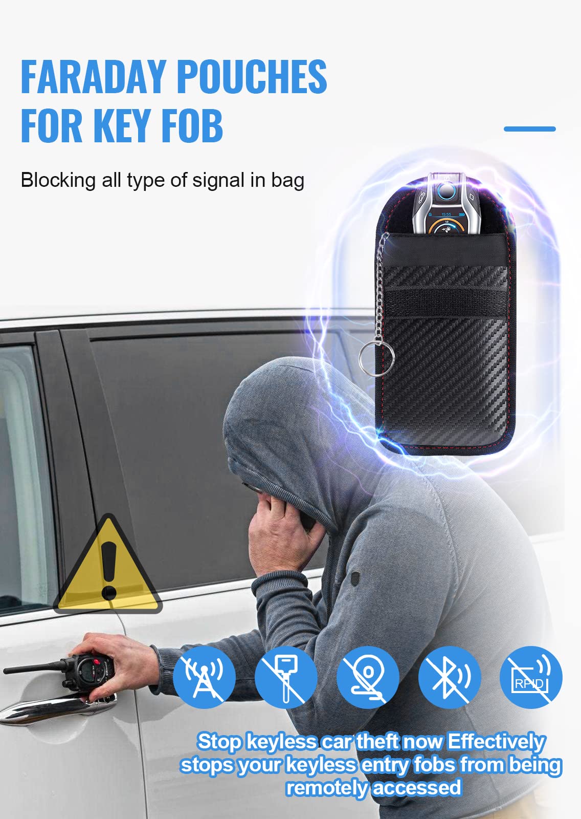 Faraday-Tasche für Autoschlüssel, Faraday-Beutel, RFID-Signalblockierhülle für Autos, Schlüsselschutz, Schlüsselkäfig blockiert Signal Anti-Diebstahl-Schlüsseltasche (2er-Pack)