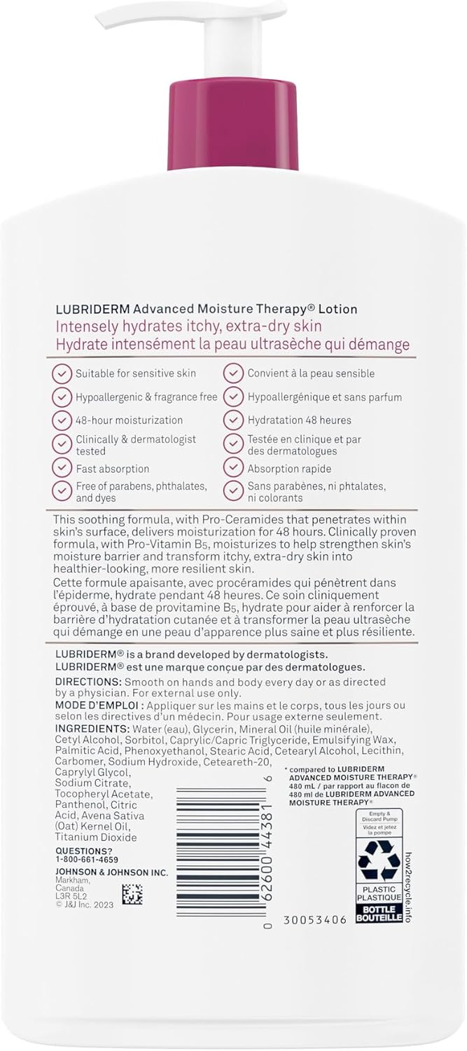 Lubriderm Advanced Moisture Therapy Feuchtigkeitscreme – Vitamin E, Vitamin B5, parfümfreie Bodylotion, 710 ml