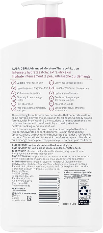 Lubriderm Advanced Moisture Therapy Feuchtigkeitscreme – Vitamin E, Vitamin B5, parfümfreie Bodylotion, 710 ml