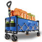 Extra Long Collapsible Wagon Cart, 480LBS Heavy Duty Utility Wagons with All-Terrain Wheels, Foldable Grocery Carts for Gardening, Shopping, Beach, Camping, Black