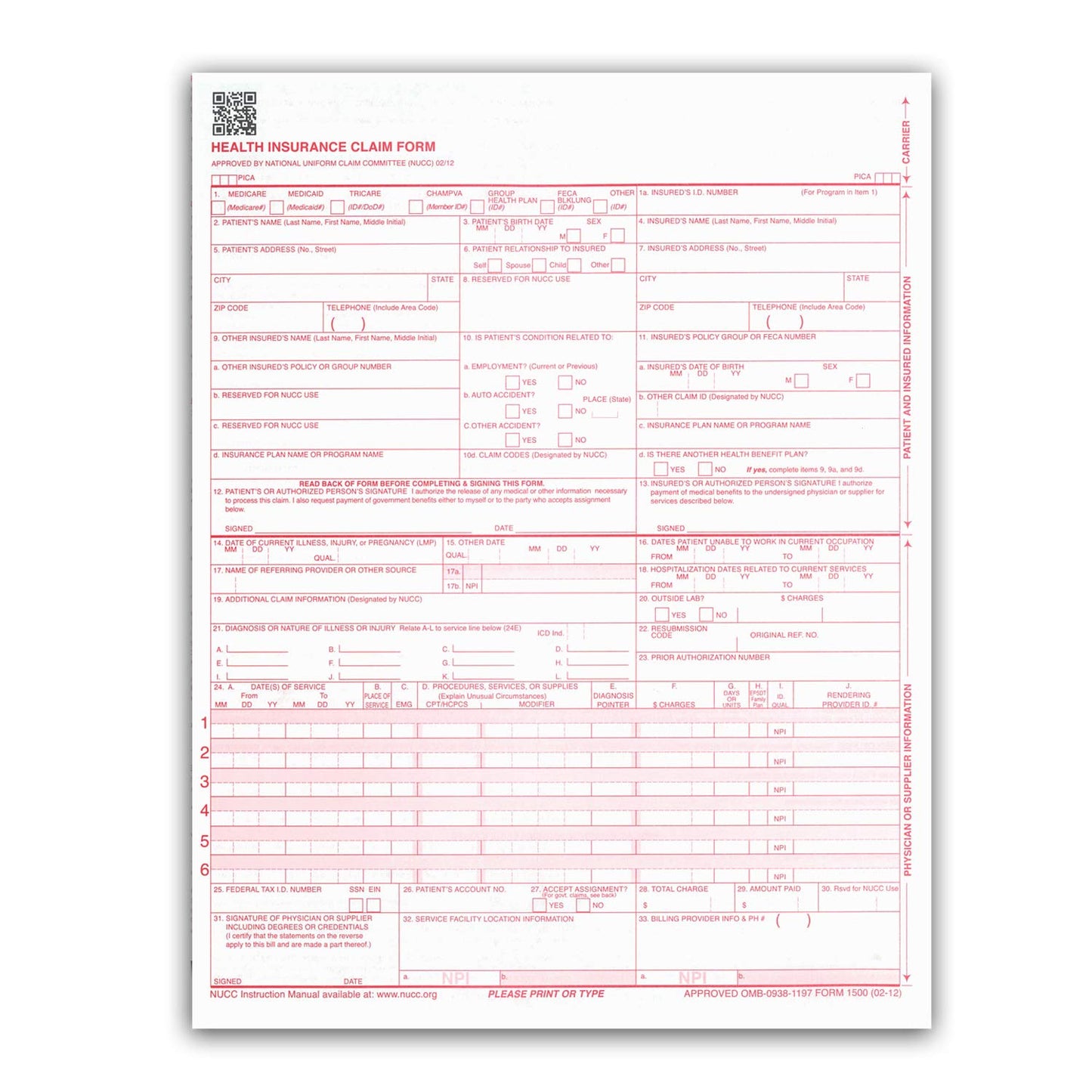 NextDayLabels - CMS 1500 / HCFA 1500 Insurance Claim Forms - Laser/Ink-Jet Compatible (New Version 02/12) Letter Size 8-12" x 11", 1000 Sheets Per Pack