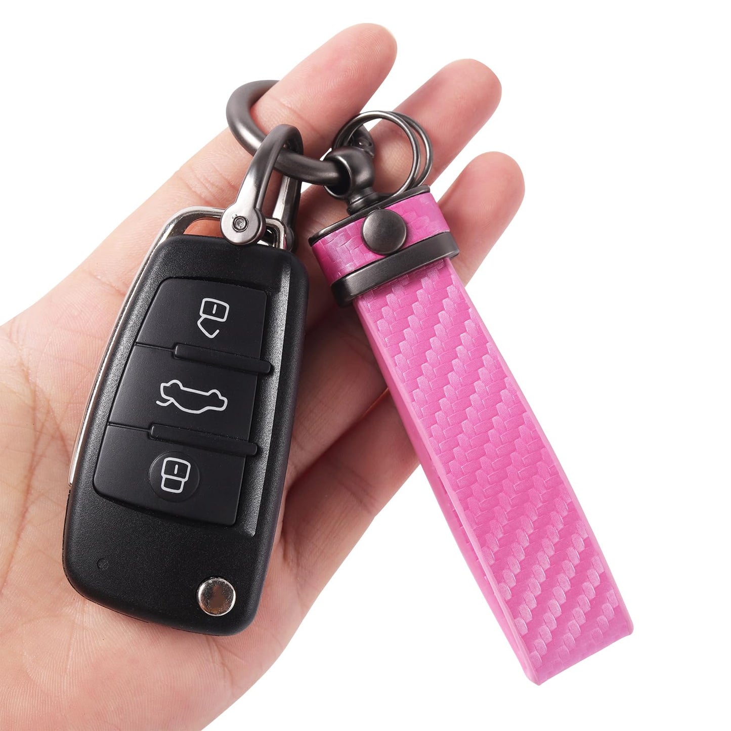 DEKEWEI Carbon Fiber Style Auto-Schlüsselanhänger aus Mikrofaser-Leder, universelle Schlüsselanhänger für Schlüssel-Fobs für Männer und Frauen, 360 Grad drehbar mit Anti-Verlust-D-Ring (Schwarz)