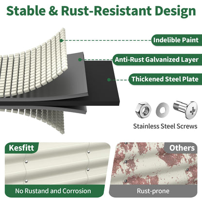 Kesfitt Raised Garden Bed, 5x2x1 FT Galvanized Steel Metal Raised Garden Bed, Oval Open-Bottom Design, 12-Inch Deep for Outdoor Vegetable & Herb Gardening, Fruit Green