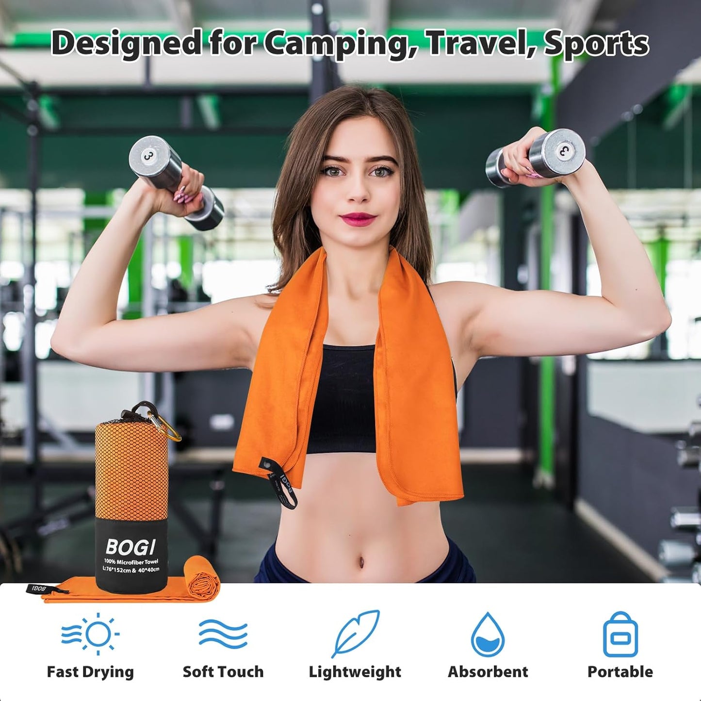BOGI Mikrofaser Reise-Sporthandtuch – Schnelltrocknendes Handtuch, weiches, leichtes Mikrofaser Campinghandtuch, saugfähiges, kompaktes Reisehandtuch für Camping, Fitnessstudio, Strand, Bad, Yoga, Schwimmen, Rucksacktouren (M:40''x20''-Dunkelblau)