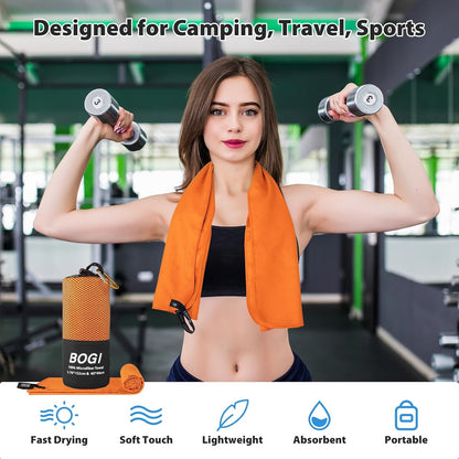 BOGI Mikrofaser Reise-Sporthandtuch – Schnelltrocknendes Handtuch, weiches, leichtes Mikrofaser Campinghandtuch, saugfähiges, kompaktes Reisehandtuch für Camping, Fitnessstudio, Strand, Bad, Yoga, Schwimmen, Rucksacktouren (M:40''x20''-Dunkelblau)