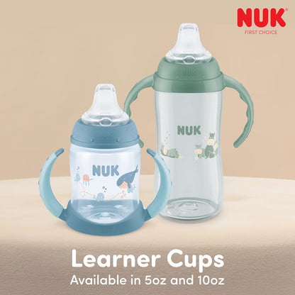 NUK First Choice Large Learner Cup 2.0, 10 oz. Sippy Cup with Handles, Spill Proof, Leak Proof Soft Straw Cup, 2-Pack