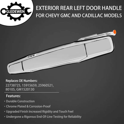 Außenliegender Chrom-Türgriff vorne links Fahrerseite | Ersatz für 2007-2013 Chevy Silverado Suburban Tahoe Avalanche GMC Sierra Yukon Cadillac Escalade | Ersetzt# 20828258, 22738721, 25960525