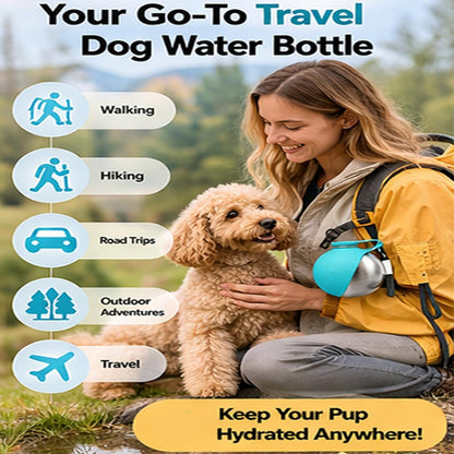 2 in 1 Portable Tumbler for Dogs, 2026 New 10Oz Stainless Steel Dog Water Bottle with Silicone Foldable Bowl, Leak-Proof 2 in 1 Portable Small Dog Water Bottle for Walking, Hiking & Travel (10Oz-Blue)
