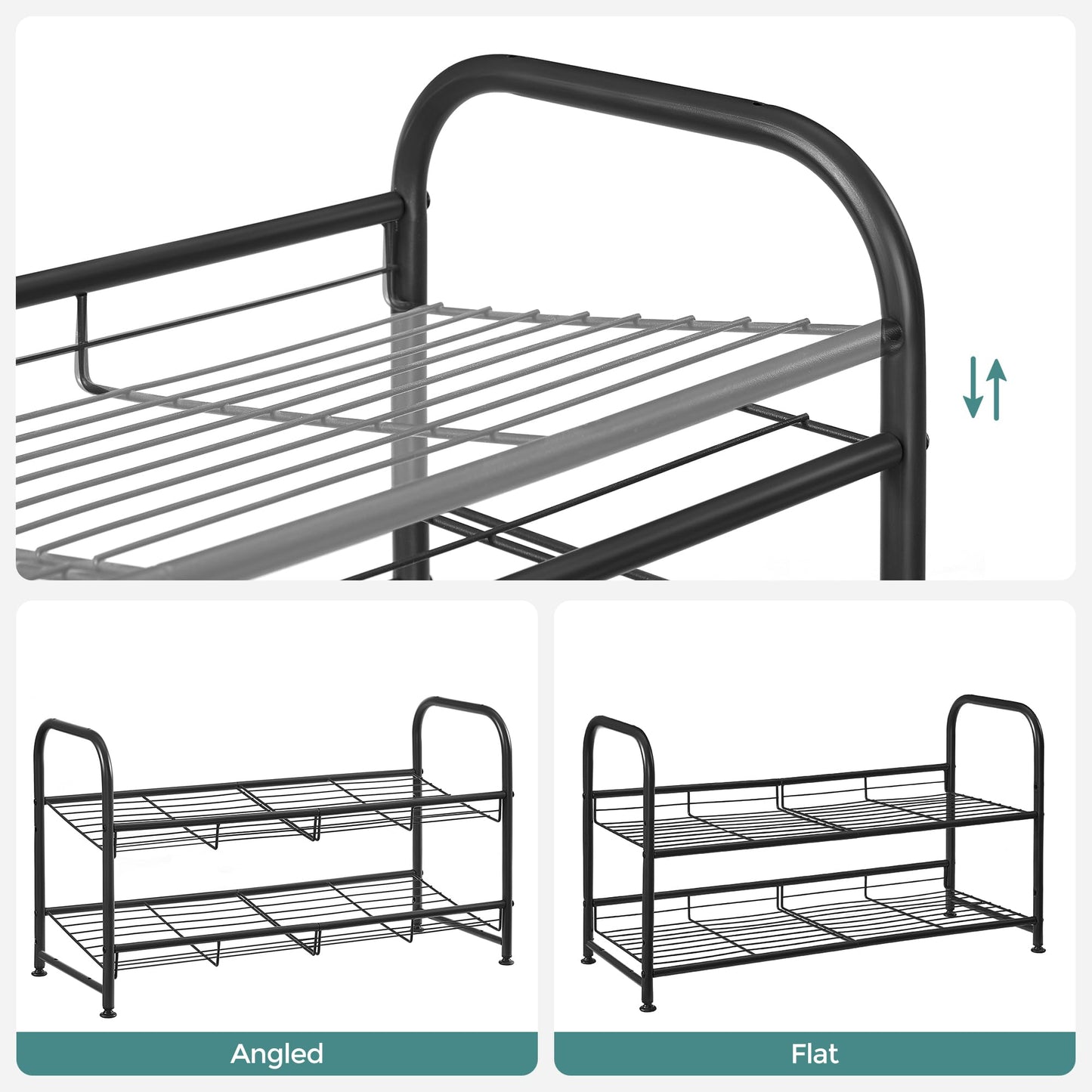 SONGMICS Stackable Shoe Rack, 4 Tier Metal Shoes Rack Storage Shelf, Holds up to 16 Pairs Shoes, Adjustable Slanted Shelves Tower Organizer for Closet Entryway Small Spaces, Bronze