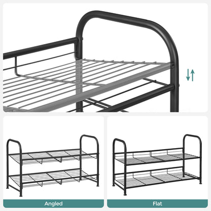 SONGMICS Stackable Shoe Rack, 4 Tier Metal Shoes Rack Storage Shelf, Holds up to 16 Pairs Shoes, Adjustable Slanted Shelves Tower Organizer for Closet Entryway Small Spaces, Bronze