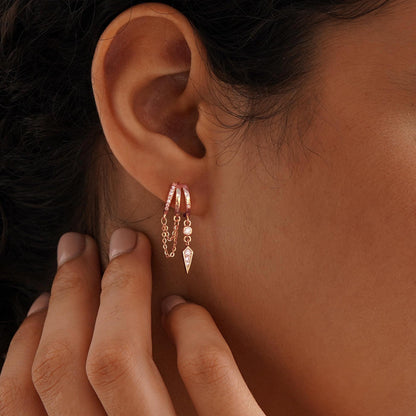 Dangle Earrings for Women,14k Gold Plated Triple Huggie Stud Earrings Cute Statement Chain Earring Dainty Drop Earrings for Women Trendy Gold Plated Jewelry
