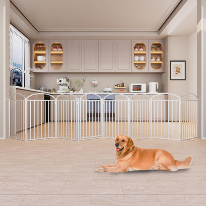 SNUOWU 4 Panels Full Matel Freestanding Dog Gates with Door, 96"Extra Wide 36"Tall Free Standing Dog Pet Gate for Indoor & Outdoor. Foldable Pet Fences for Doorways, House, Stairs, Porch, Deck, Yard