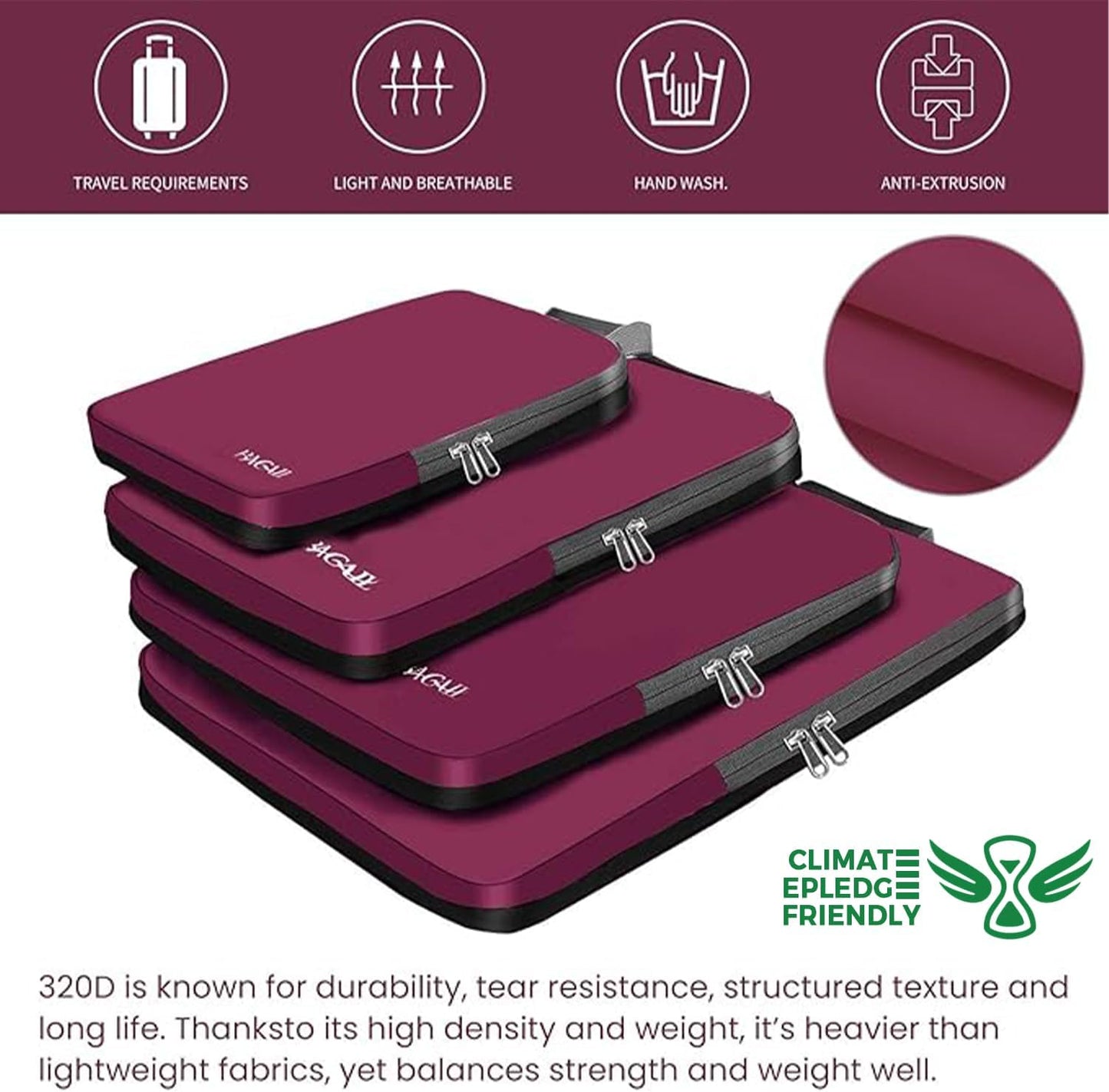 BAGAIL 4er-Set Kompressions-Packwürfel Reise-erweiterbare Packorganizer (Schwarz, 4er-Set)