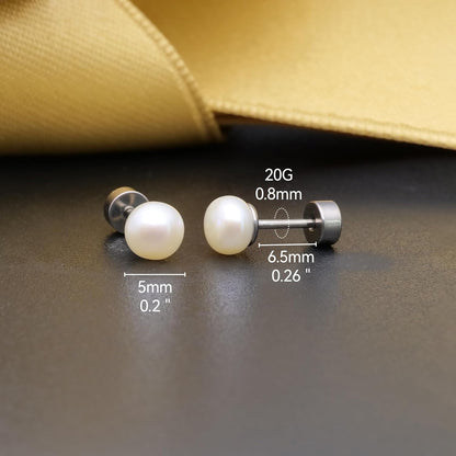 Limerenz Hypoallergene F136 Titan Schraub-Perlen-Ohrstecker (Flat Back Sleeper Earrings) Implantatqualität 20G Kleine Ohrstecker für empfindliche Ohren (5mm Perle)