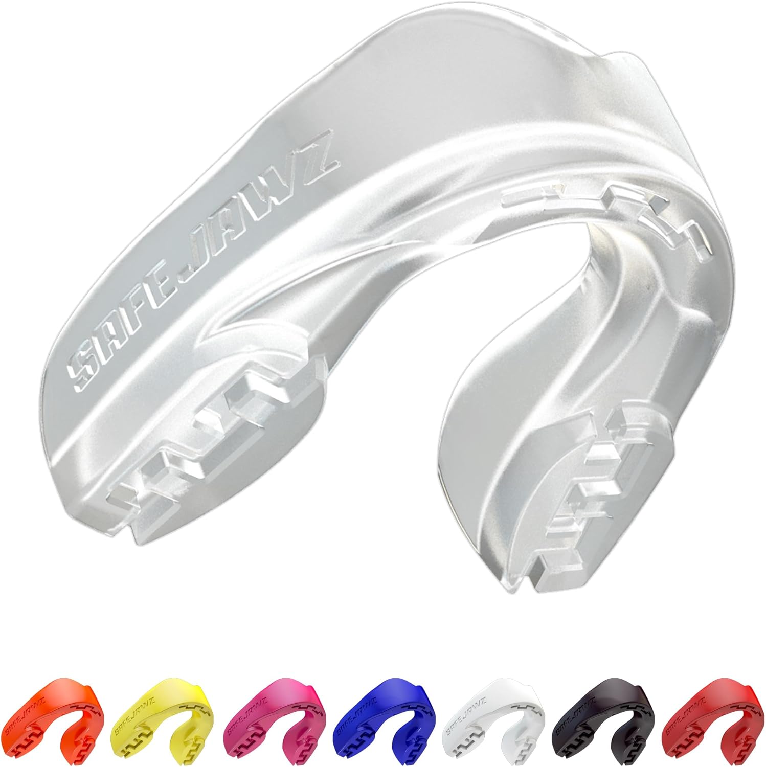 SAFEJAWZ Mouthguard Strapless Slim Fit, Adults and Junior with Case for Boxing, Basketball, Football, MMA, Martial Arts, Hockey and All Contact Sports (Adults (12+ Years), Clear)