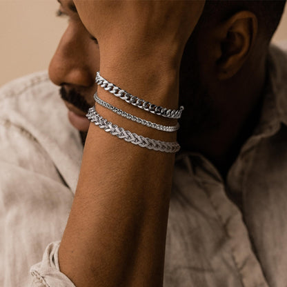 DAYANEY 3 Stücke Herrenarmband Silberarmbänder für Männer Set Wasserdicht Edelstahl Herrenschmuck, Verstellbares Cuban Gliederarmband Osterkorb Füller für Ihn, Vater oder Sohn Pulseras Para Hombre