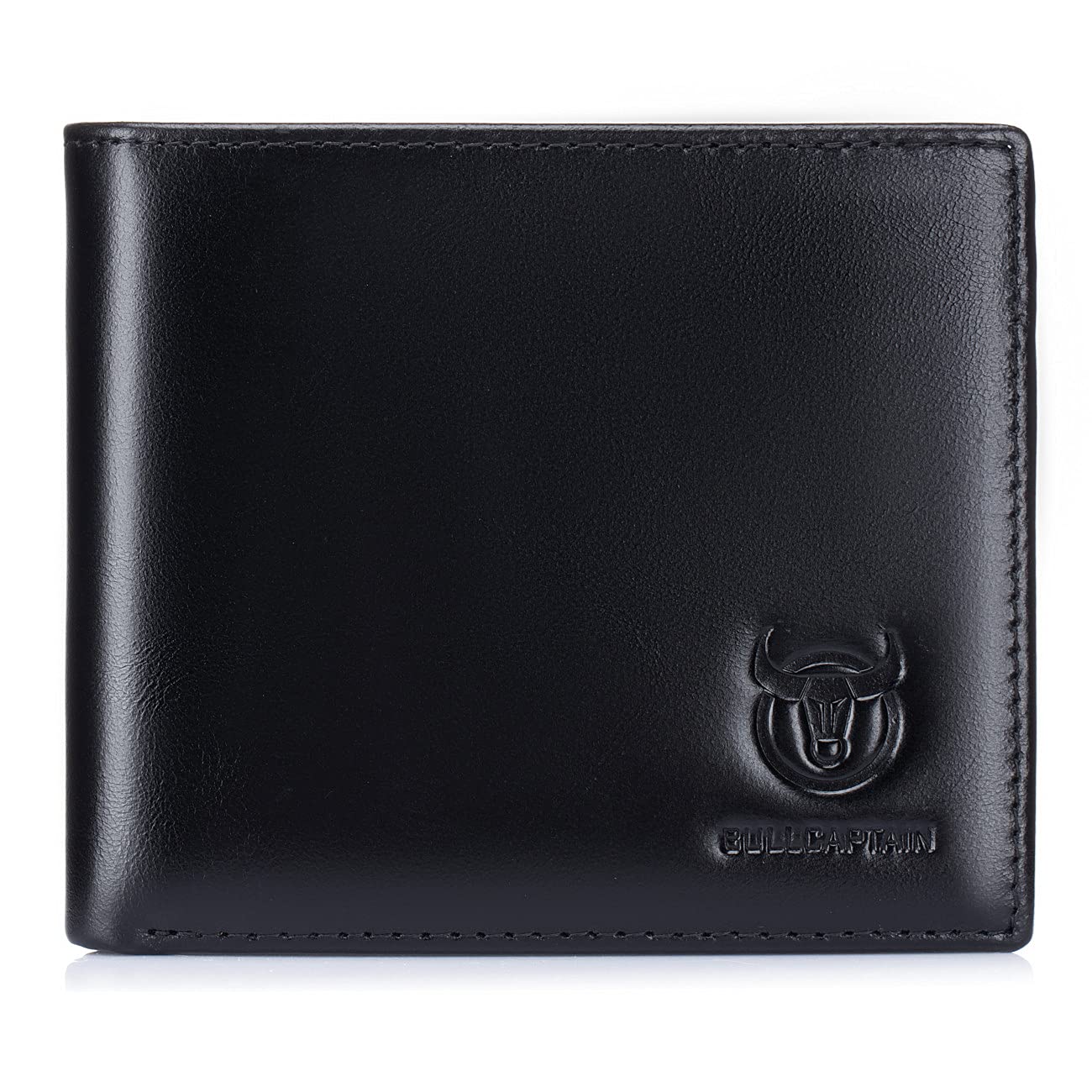 BULLCAPTAIN RFID Wallets for Men Slim Bifold Genuine Leather Front Pocket Wallet with 2 ID Windows QB-05, Brown, Small, Retro